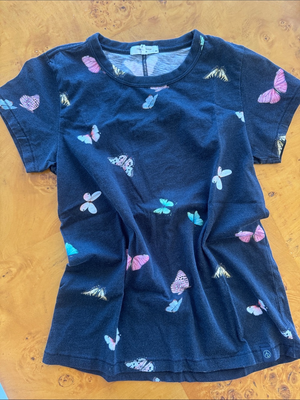 Rag & Bone Pima Cotton Butterfly Tee - Small - Soft washed black
